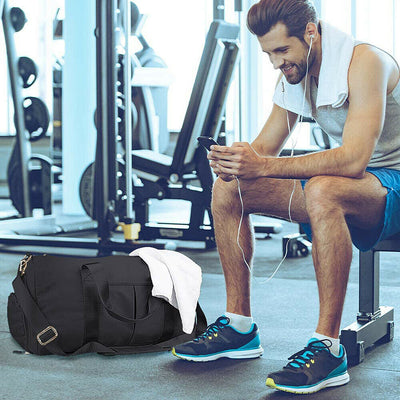 Black Sports Gym Bag & Swimming PU Cap & Anti-Fog+UV Goggles & Trunks for Men AU