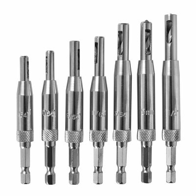 7pcs Woodworking Self Centering Hinge Drill Bit Kit Hole Puncher 5/64&quot;-1/4&quot;