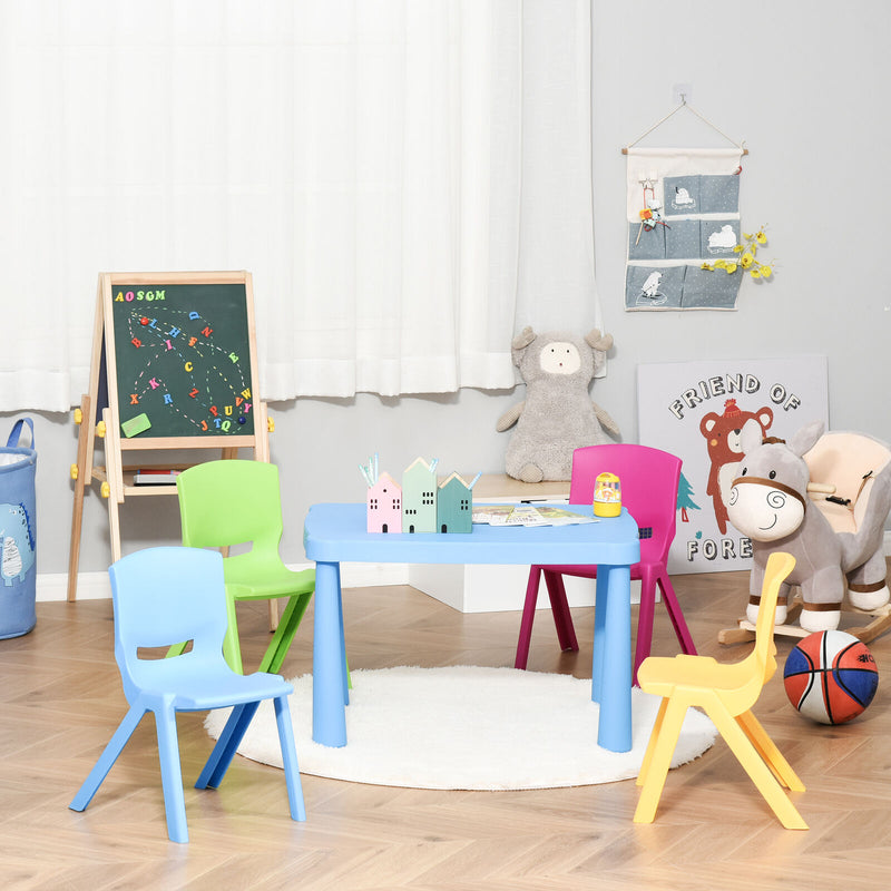 Kids Table and 4 Chairs Set 5 Pcs Toddler Stackable Indoor & Outdoor Multicolor