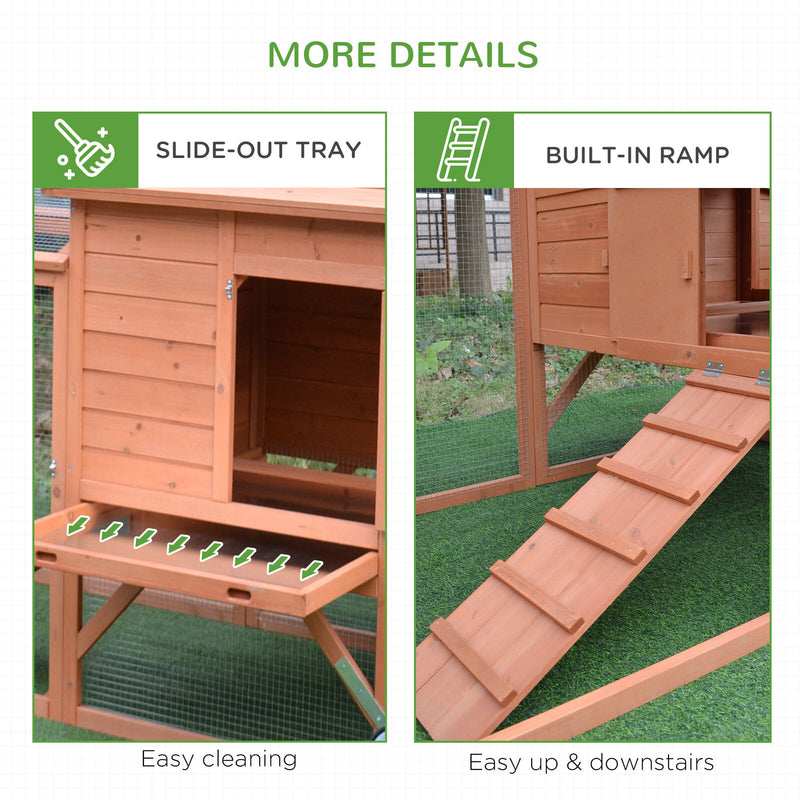 Fir Wood Hen House with Outdoor Run Ramp Lockable Doors and Perch, Natural 700729272251