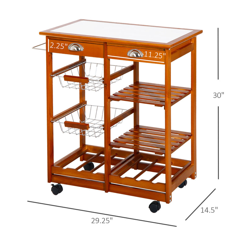 Rolling Kitchen Trolley Cart Wine Rack Storage 2 Drawers Buffet Table Countertop