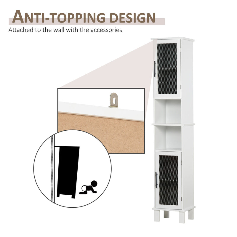HOMCOM Tall Bathroom Storage Cabinet Free Standing Linen Tower w/ Doors Shelves