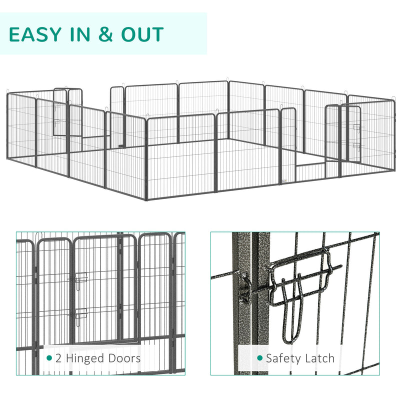 16 Panels Pet Playpen, 31.5" Heavy-Duty Dog Fence DIY Design w/ Doors, Latch