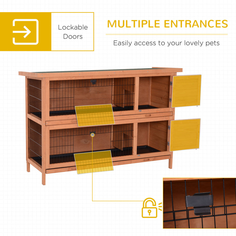 Bunny Hutch with Dividers Asphalt Roof for Small Animals and Outdoors, Orange