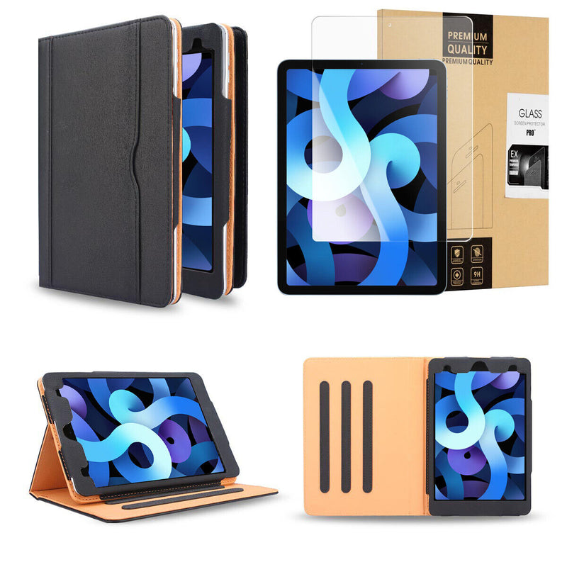 iPad Air 4th Generation 10.9" PU Leather Folding Folio Stand Case+Tempered Glass