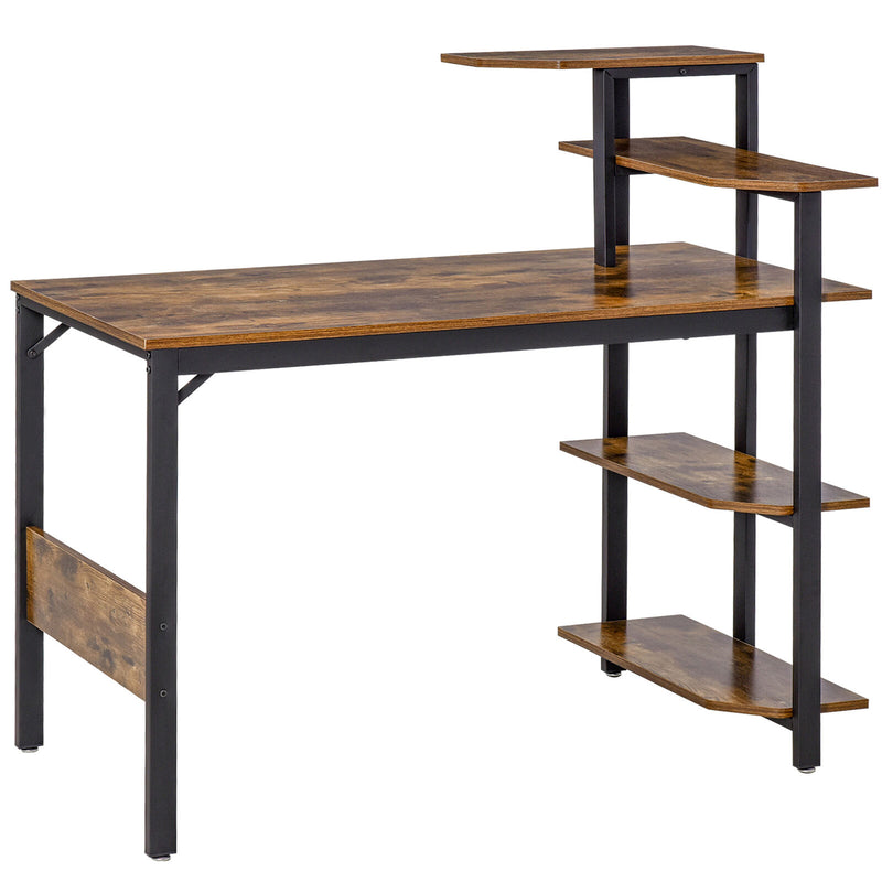 Multi-Tier Writing Table with Storage, Large Tabletop and Steel Frame