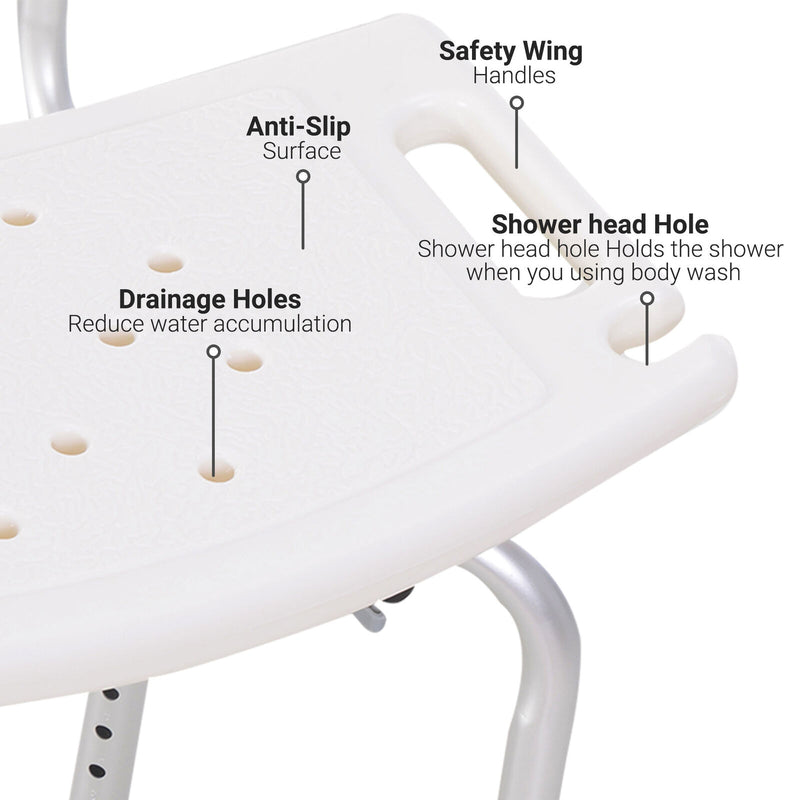 33.7" Bath Chair Seat Safety Bathroom Aids Adjustable Positions White