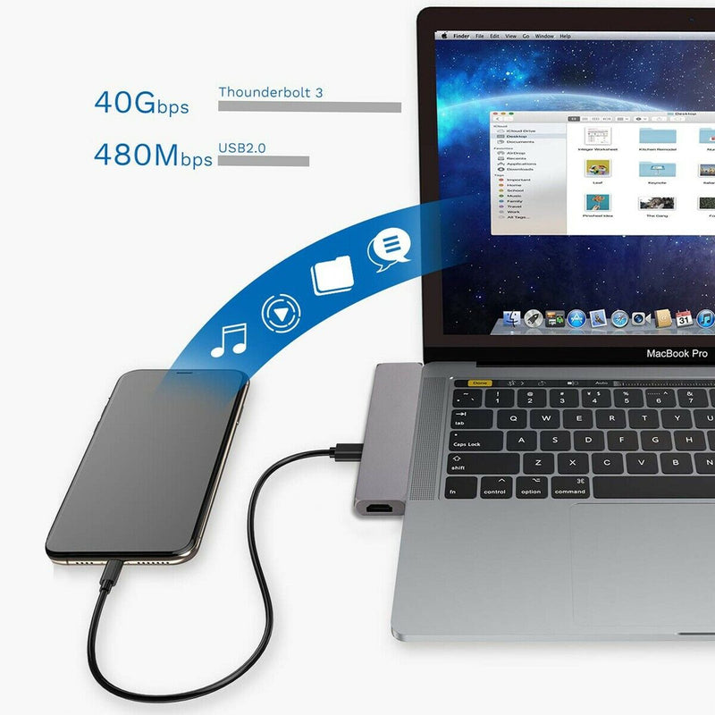 7-in-2 Thunderbolt 3 USB-C Hub Adapter for Macbook Air Pro 2018 2019 2020 4K UHD