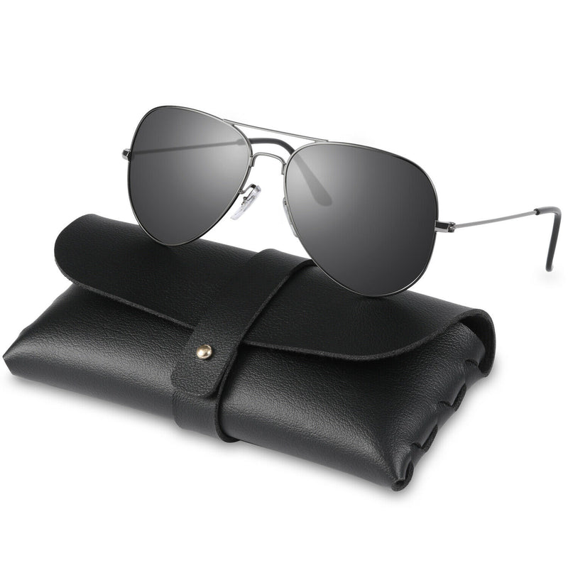Unisex Metal Frame Polarized Aviator Sunglasses, Mirrored Ice Blue / Black Gray