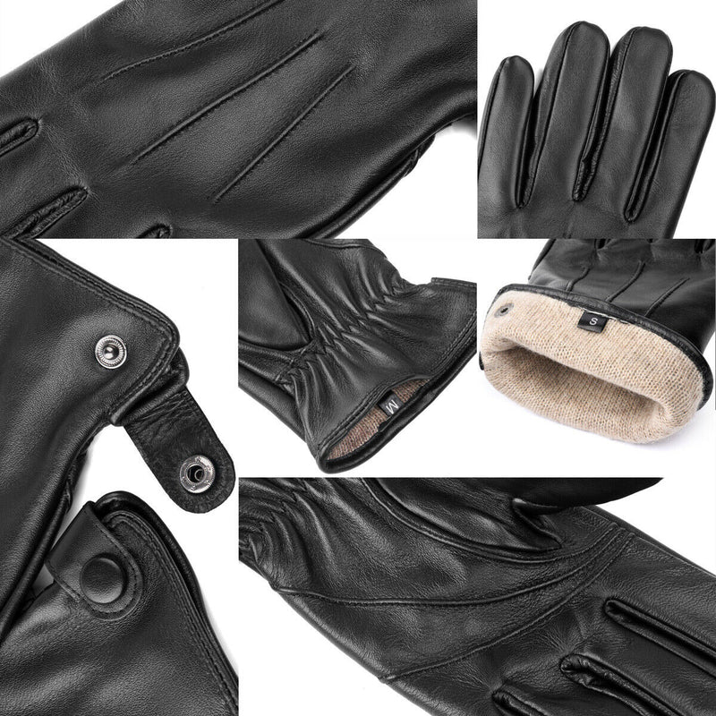 1/2-Pairs Vegan Sheepskin Leather Gloves w/Cashmere Lined for Driving Motorcycle