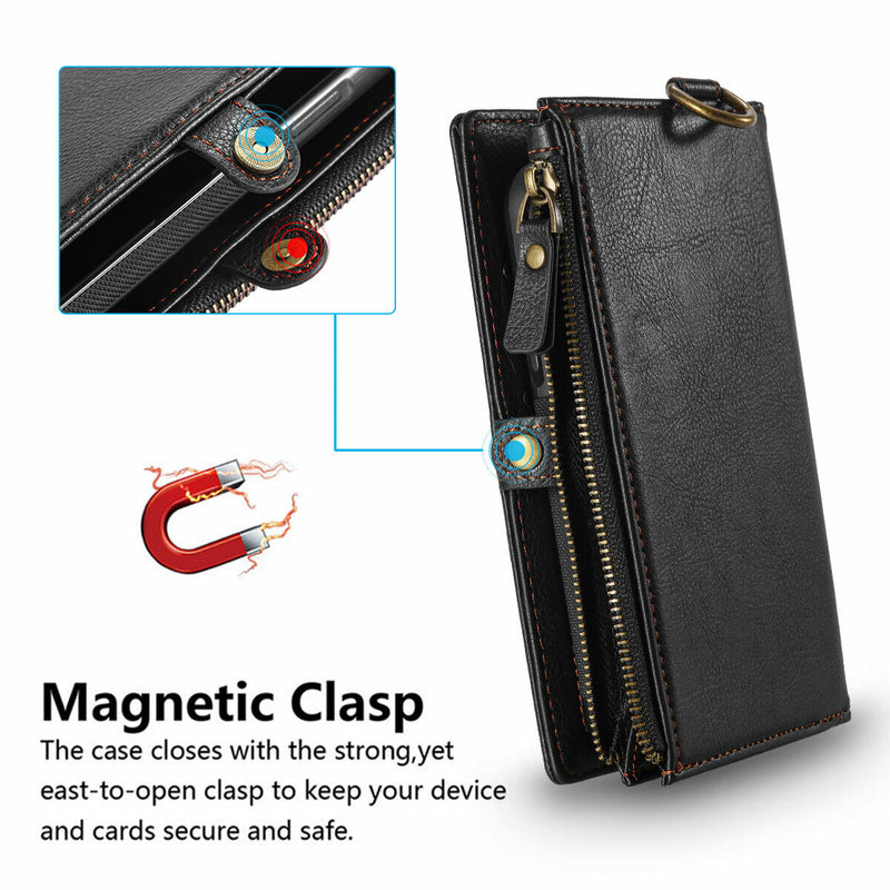 For Galaxy S21 S21+ S21U Detachable Leather Wallet Case with Card Slots & Zipper