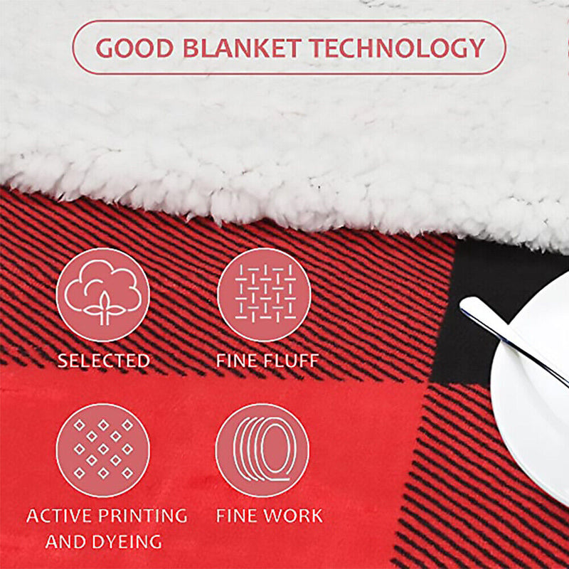 [Hypoallergenic, Anti-Static, Warm] Plaid Design Reversible Sherpa Throw Blanket