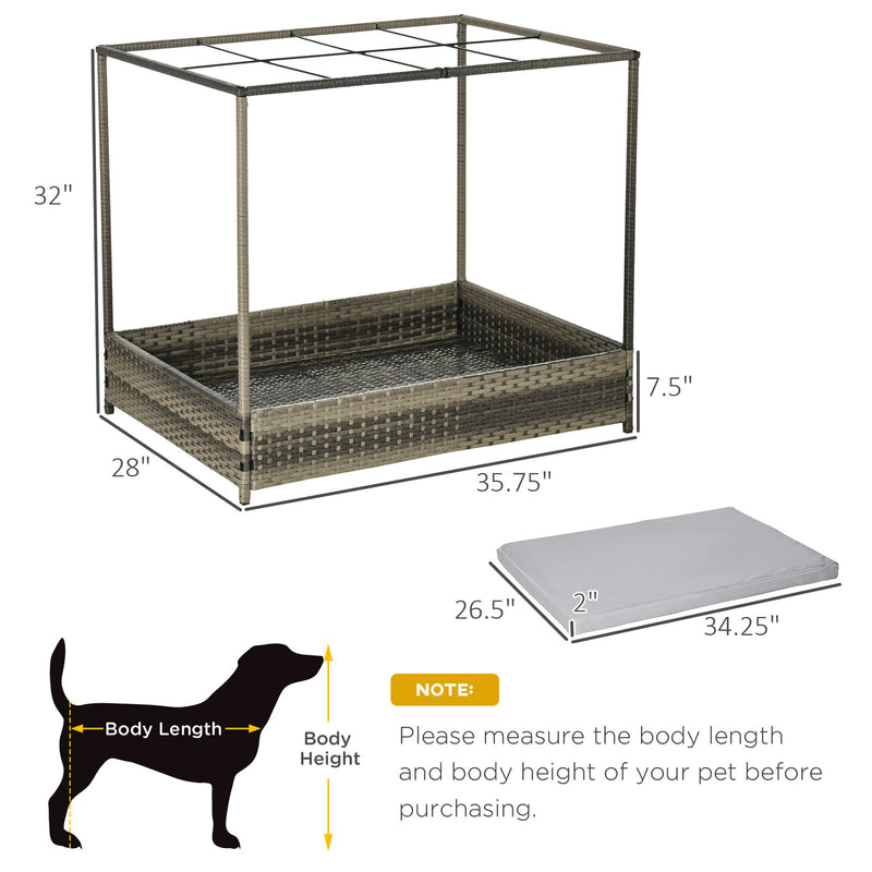 PawHut Wicker Dog House, Elevated Pet Sofa, for Medium-Sized Dogs, Grey