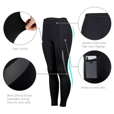 Women's Breathable High Waisted Compression Gym Leggings Pants with Side Pockets