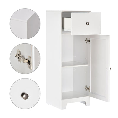 kleankin Small Bathroom Floor Storage Cabinet w/ 1 Drawer and Adjustable Shelf