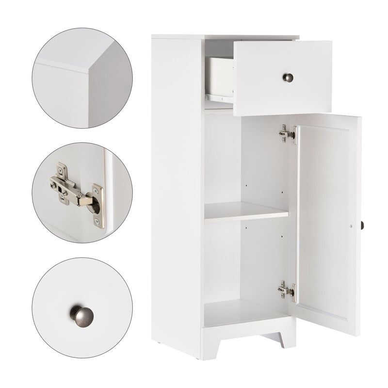 kleankin Small Bathroom Floor Storage Cabinet w/ 1 Drawer and Adjustable Shelf