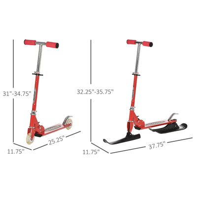 Folding 2in1 Snow Scooter Snowboard Ski Kick-Scooter Red