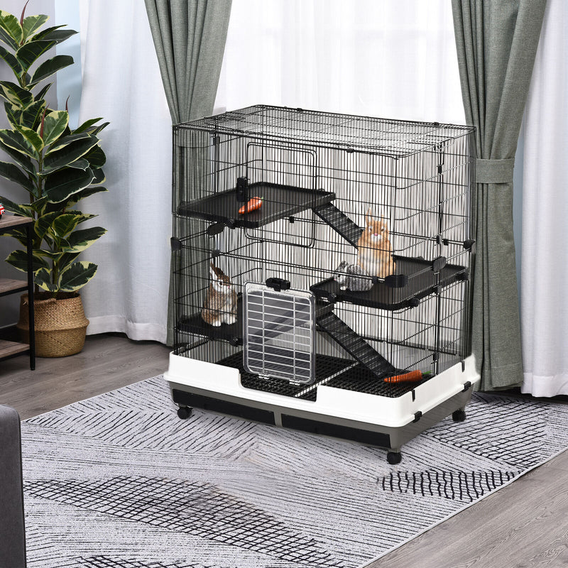 Small Animal Cage Rolling Rabbit Pet Play House w/ Platform Ramp Removable Tray 842525115650