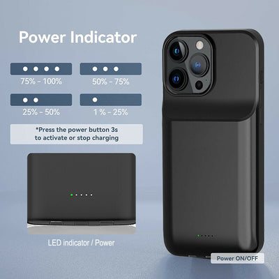 High Capacity [8000mAh] 15W Wireless Charging Battery Case for iPhone 13/13 Pro