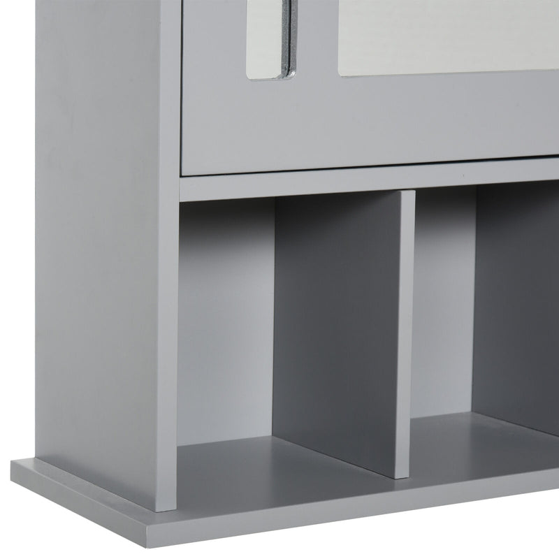 kleankin Wall Mount Mirror Cabinet with Door Shelf Bathroom & Powder Room Grey