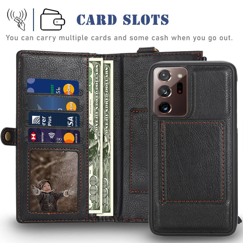 Multi-functional Leather Wallet Case Cover + Glass Film for Galaxy Note20 / 20U