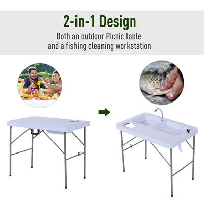 31.9&quot; Folding Table Camping BBQ Fishing Table with Faucet and Sinks Portable
