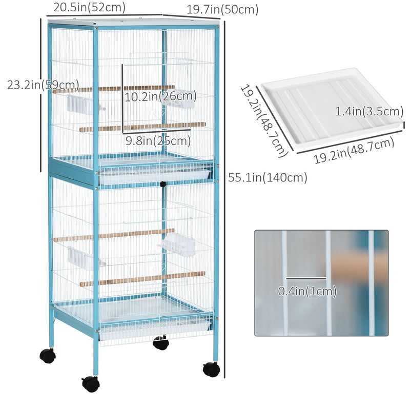 2 In 1 Large Bird Cage Aviary with Wheels, Slide-out Trays Wood Perches