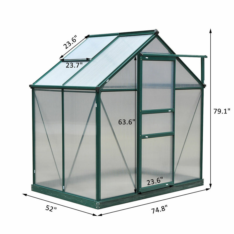 Outsunny 6.2&apos; x 4.3&apos; x 6.6&apos; Walk-In Green House Polycarbonate Greenhouse for