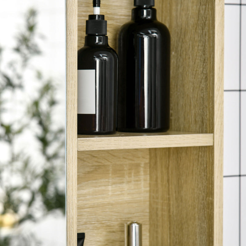 Bathroom Cabinet Mirrored Door Wall Mounted W/ Tower Bar Storage Natural