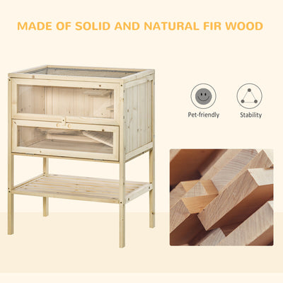 3-Tier Wooden Hamster Habitat Play Cage for Small Animals w/ Platforms, Natural 196393161401