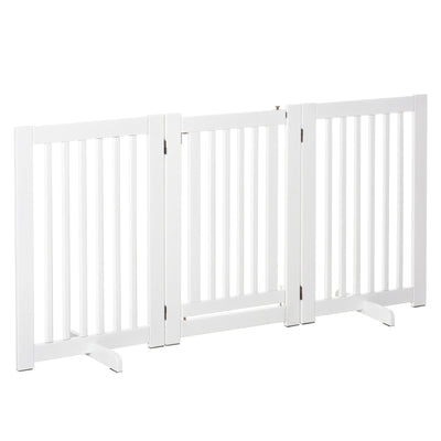 Free Standing Wood Pet Gate Indoor Dog Barrier 3 Panel Folding Z Shape Doorway