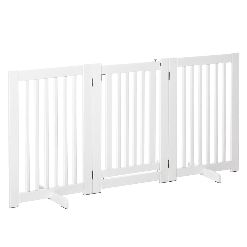 Free Standing Wood Pet Gate Indoor Dog Barrier 3 Panel Folding Z Shape Doorway