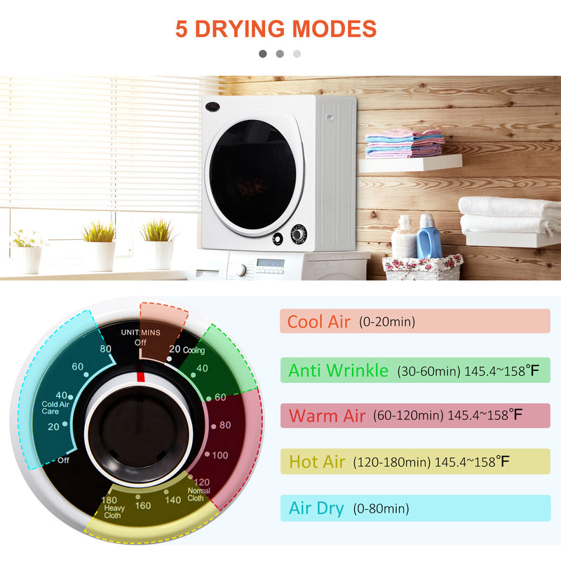 HOMCOM Compact Laundry Dryer 1350W Portable Clothes Dryer with 5 Drying Modes