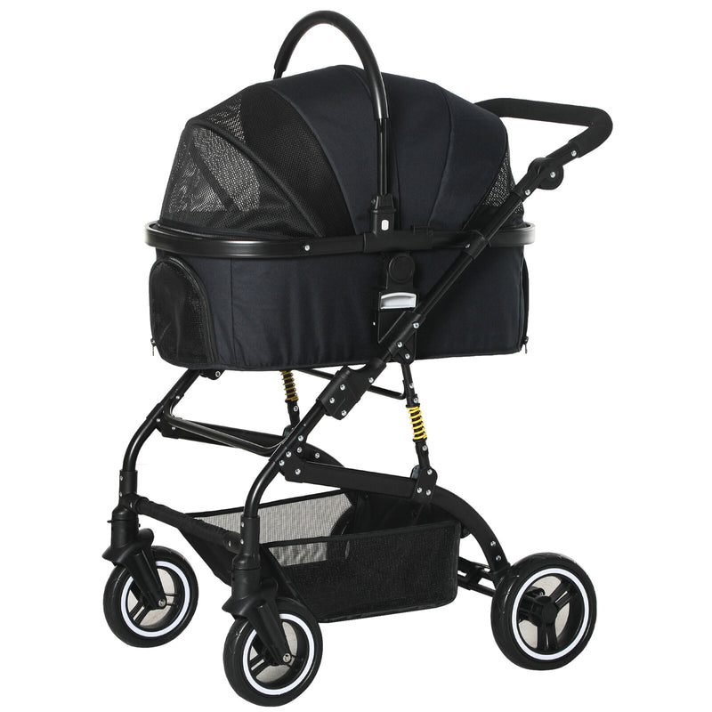 PawHut Pet Stroller Foldable Dog Travel Carriage 2-In-1 Design Carry Bag Black