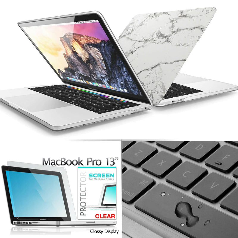 3 in 1 Marble Rubberized Case+KB Cover+HD LCD Film for MacBook Pro 13" 2020-2016