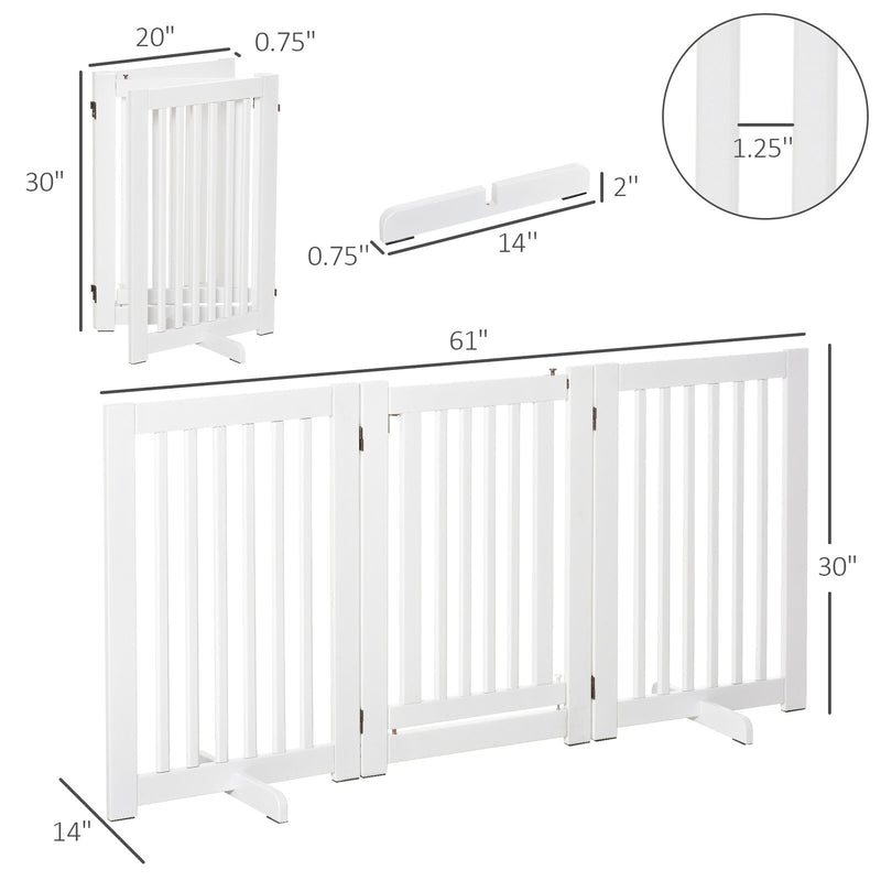 Free Standing Wood Pet Gate Indoor Dog Barrier 3 Panel Folding Z Shape Doorway