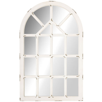 HOMCOM 43x27.5 inch Wall Mirror, Arch Window Mirror for Bedroom, Rustic White