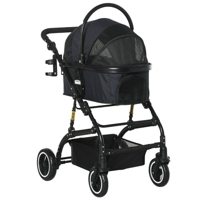 PawHut Pet Stroller Foldable Dog Travel Carriage 2-In-1 Design Carry Bag Black