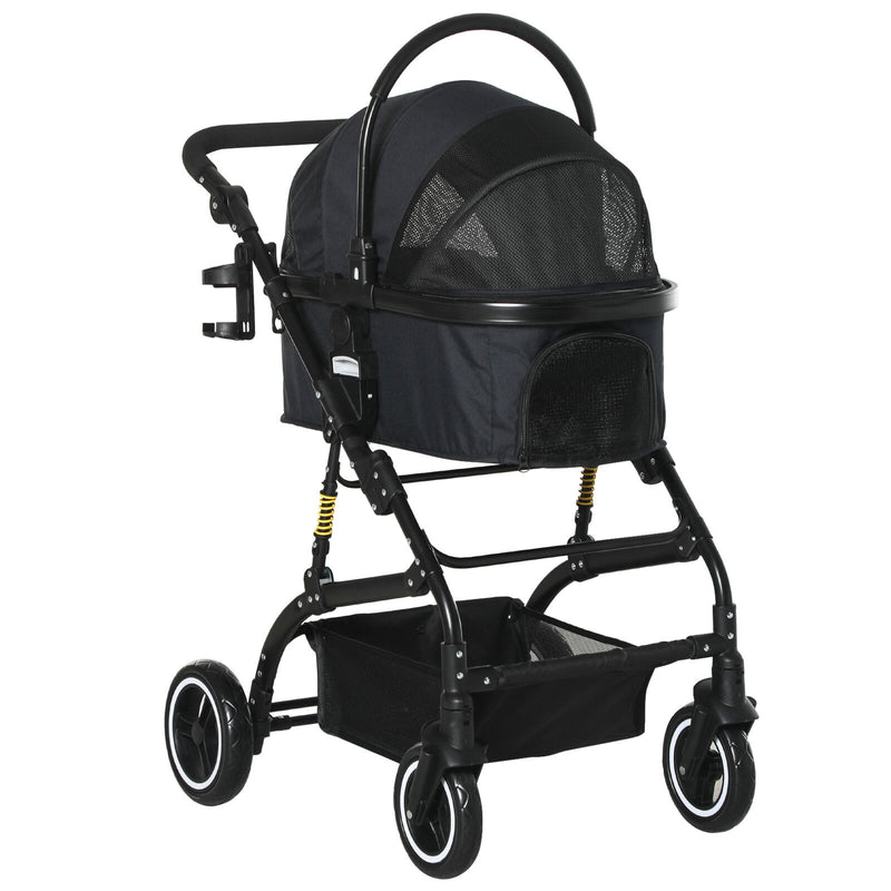 PawHut Pet Stroller Foldable Dog Travel Carriage 2-In-1 Design Carry Bag Black
