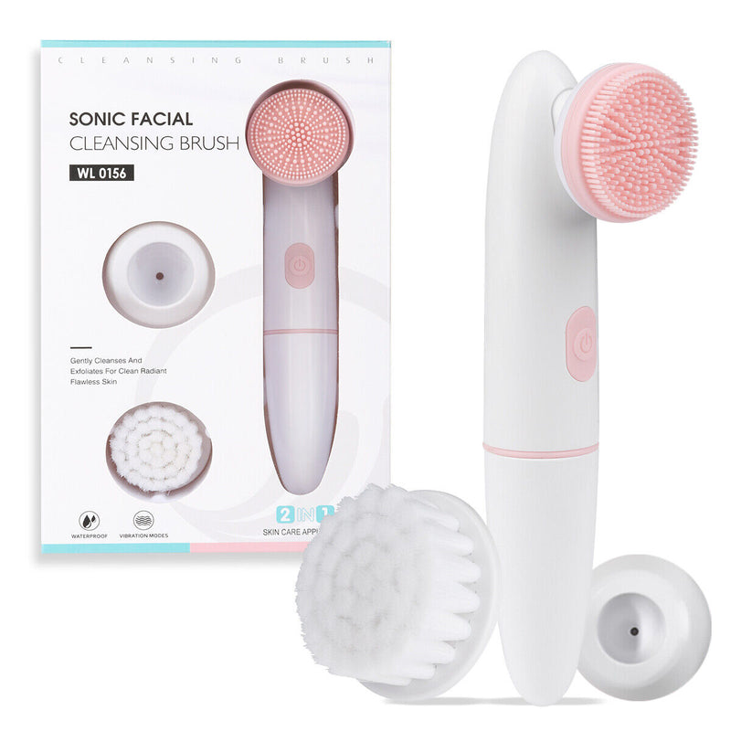 IPX6 Waterproof Sonic Facial Cleansing Brush- 2 Speed Modes, 2 Brush Heads, Base