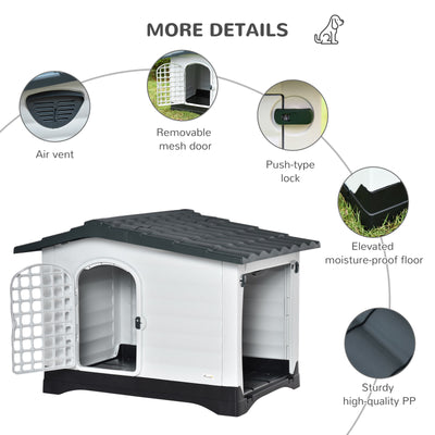 Dog Kennel House Puppy Indoor & Outdoor Pet Shelter With Raised Base Grey