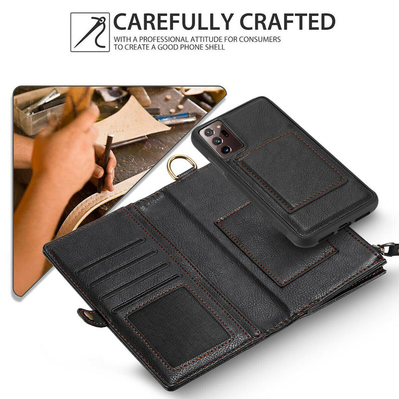 Multi-functional Leather Wallet Case Cover + Glass Film for Galaxy Note20 / 20U