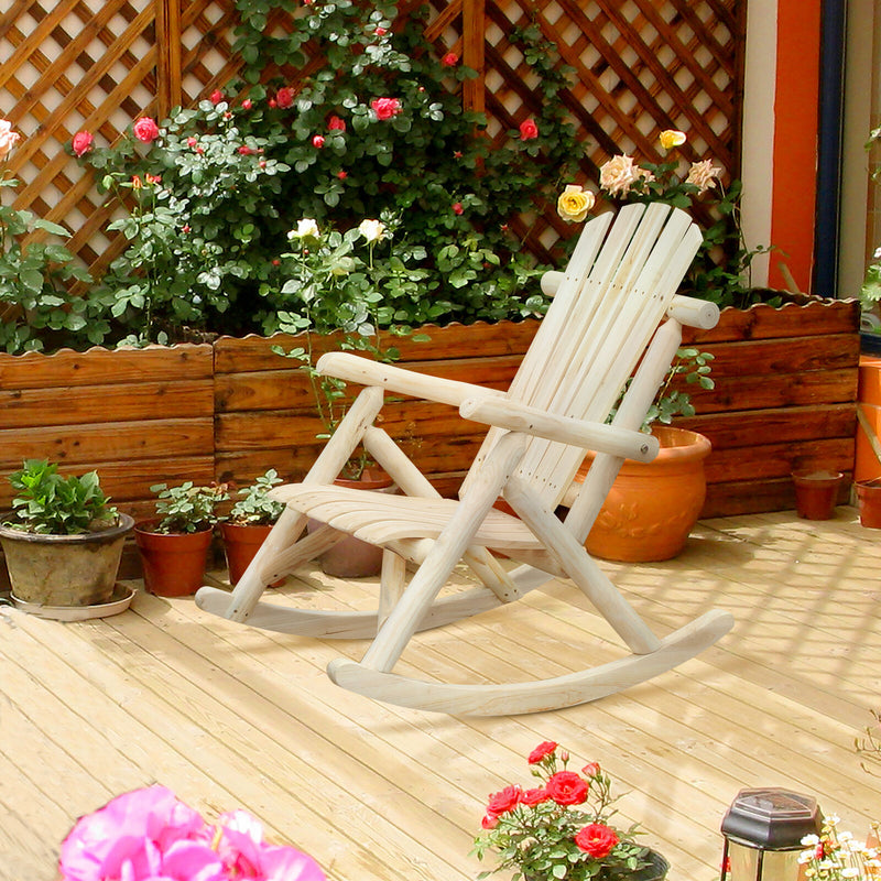 Outdoor Rustic Single Rocking Chair Adirondack Patio, Garden Chair, Burlywood