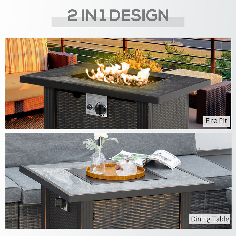 30" Gas Propane Fire Pit Table 50,000BTU Wicker Auto Ignition Firepit w/ Lid