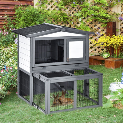 Wood Small Animal Outside Pet Housing Unit with Optional Open Roof and Doors