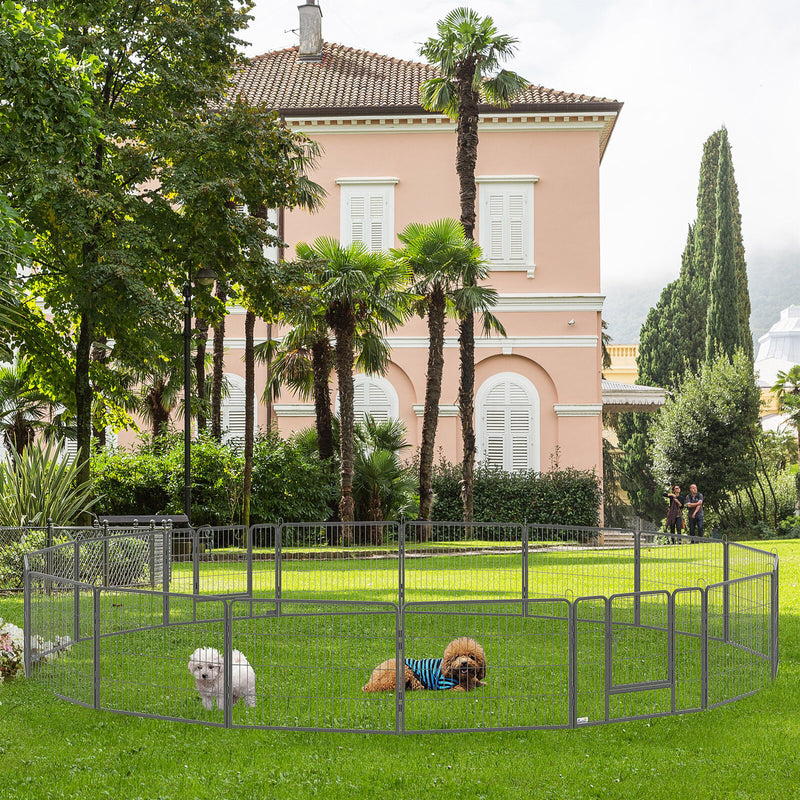 16 Panels Pet Playpen, 23.5" Heavy-Duty Dog Fence DIY Design w/ Doors, Latch