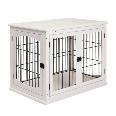 26&apos;&apos; Wooden Dog Cage Pet Crate Tabletop Metal Wire Small Animal, White