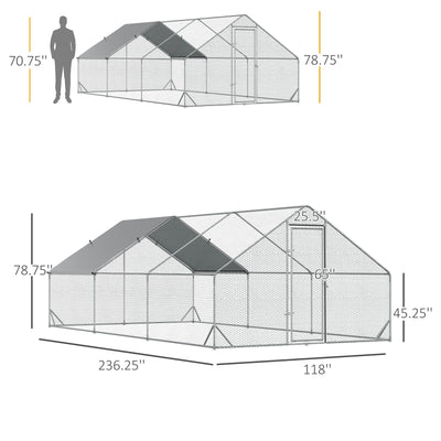 10&apos; x 20&apos; 6.5&apos; Chicken Coop Cage, Outdoor Hen House w/Cover &amp; Lockable Door 196393165867