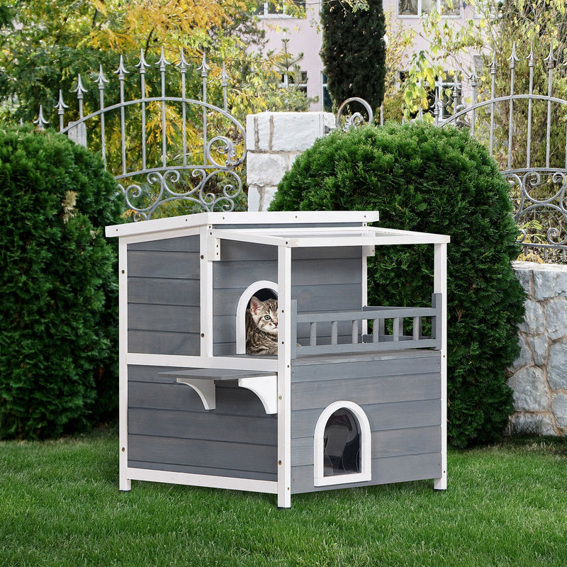 2-Story Cat House, Balcony, Large Ventilated Living Pet Hutch for Rabbits, Dogs 842525149563