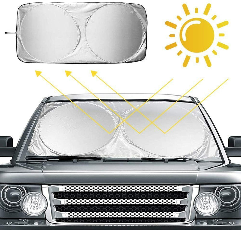 2-Pack Large Size Foldable Car Sun Shade Windscreen Sunshade, Silver 63x35 inch